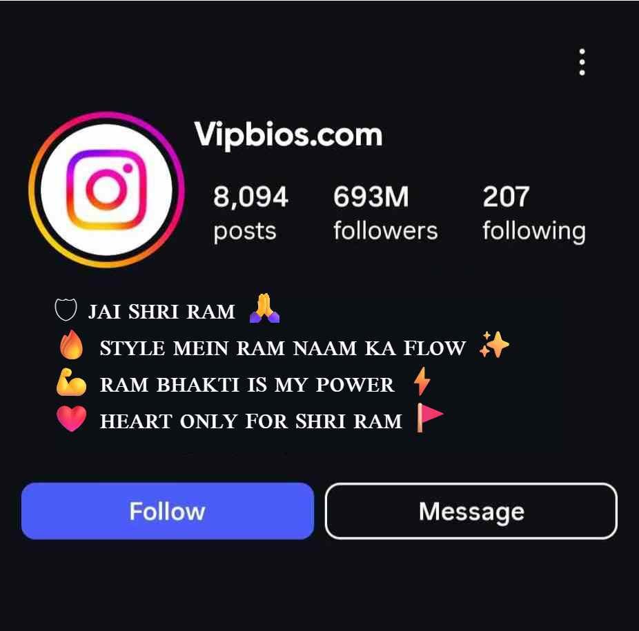 Jay Shree Ram Bio For Instagram In Hindi
